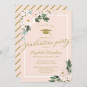 高校卒業パーティーピンク赤面フローラ 招待状 (正面/裏面)