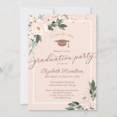 高校卒業パーティーピンク赤面フローラ 招待状 (正面)