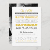 高校卒業パーティー写真イエローグレー 招待状 (正面/裏面)