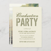 高校卒業パーティー写真グリーンベージュ 招待状 (正面/裏面)