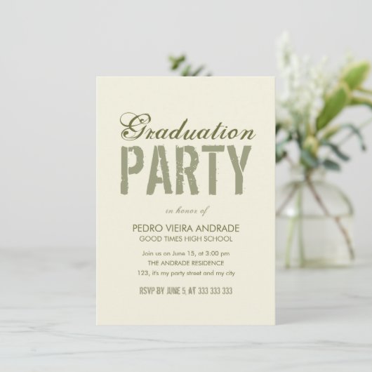 高校卒業パーティー写真グリーンベージュ 招待状 (スタンド正面)