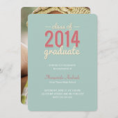 高校卒業パーティー写真ミントピンク2014 招待状 (正面/裏面)
