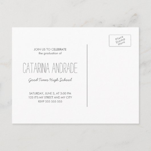 高校卒業パーティー写真モダン院生 インビテーションポストカード (裏面)