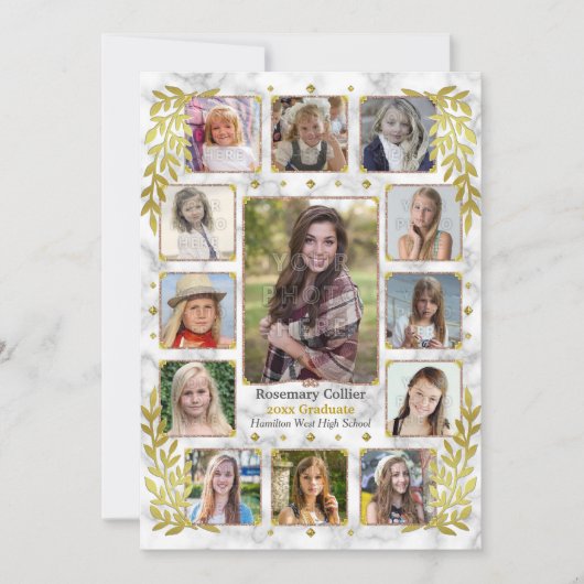 高校卒業パーティー大理石写真コラージュ 招待状 (正面)