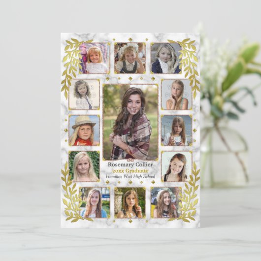 高校卒業パーティー大理石写真コラージュ 招待状 (スタンド正面)