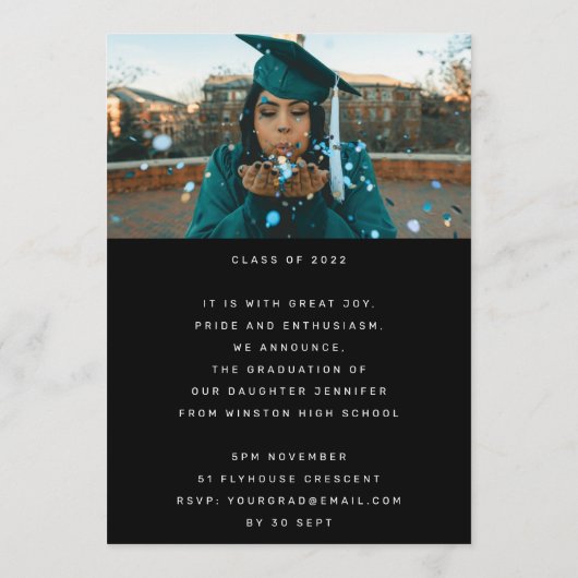 高校卒業パーティー白黒モダンミニマル 招待状 (裏面)