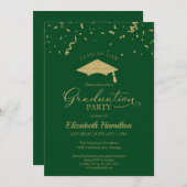高校卒業パーティー金ゴールド紙吹雪グリーン 招待状 (正面/裏面)