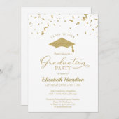 高校卒業パーティー金ゴールド紙吹雪ホワイト 招待状 (正面/裏面)