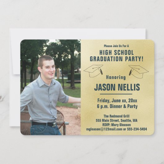 高校卒業パーティー – 写真招待状 招待状 (正面)