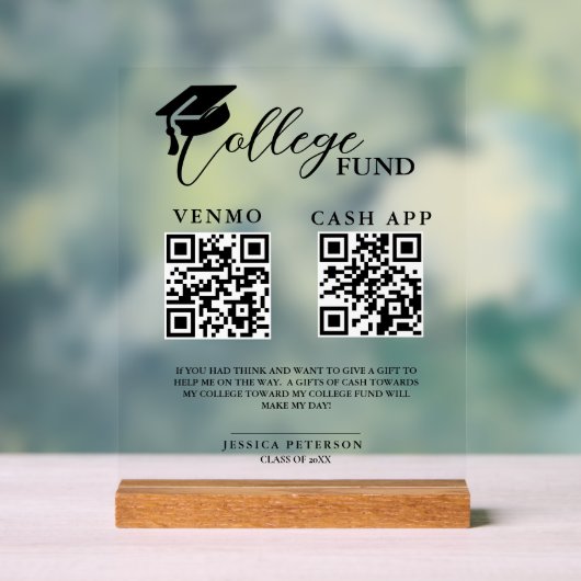 高校卒業モダン学研究資金QRコード アクリルサイン (ニュートラル)