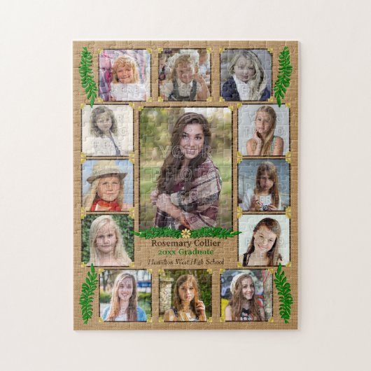 高校卒業写真コラージュ | Burlap Fern ジグソーパズル (縦)