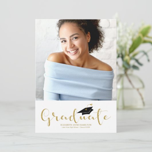 高校卒業写真金ゴールドグリッター発表 案内状 (スタンド正面)