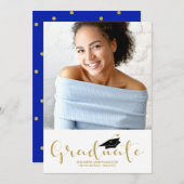 高校卒業写真金ゴールドグリッター発表 案内状 (正面/裏面)