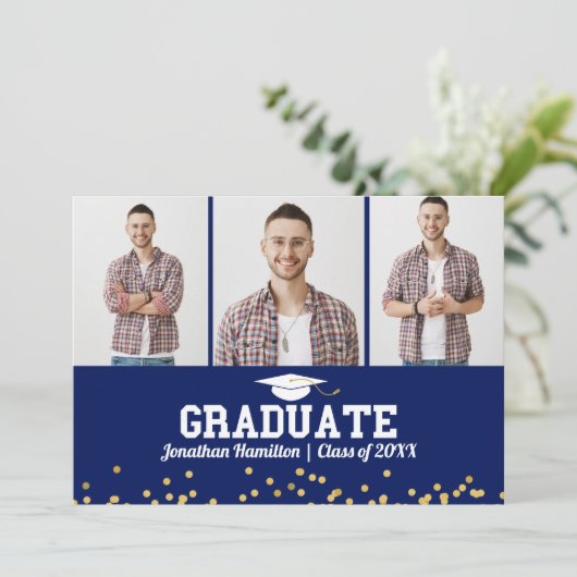 高校卒業発表3枚フォトカード 案内状 (スタンド正面)