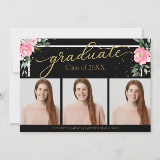 高校卒業発表3枚フォトカード 案内状 (正面)