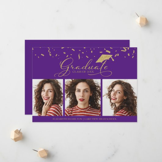 高校卒業発表3枚フォトカード 案内状 (正面/裏面インサイチュ)