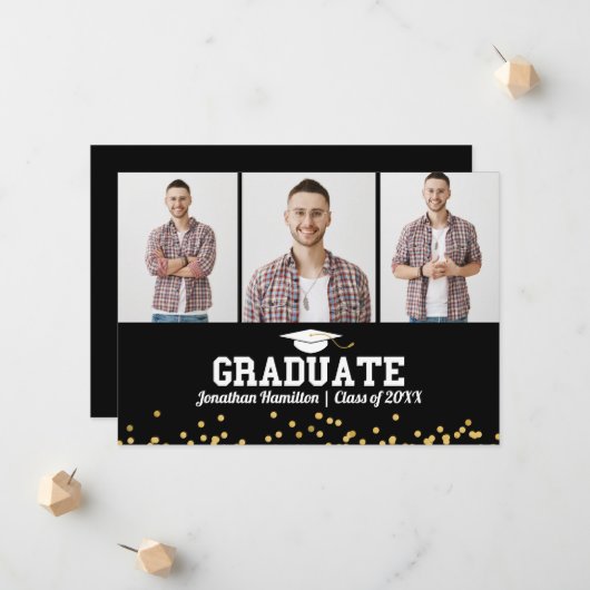 高校卒業発表3枚フォトカード 案内状 (正面/裏面インサイチュ)