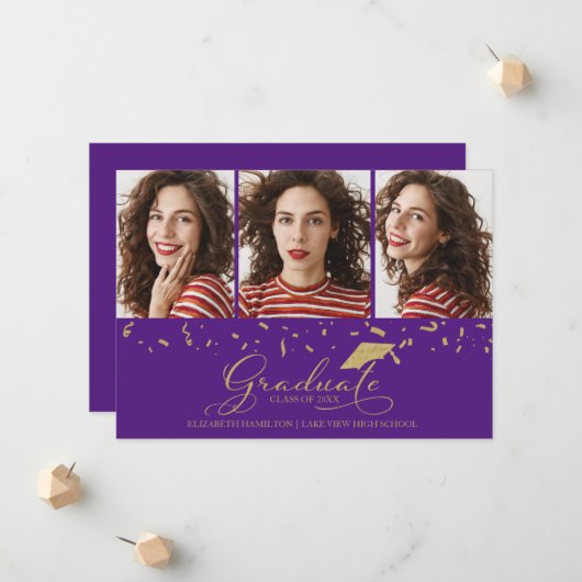 高校卒業発表3枚フォトカード 案内状 (正面/裏面インサイチュ)