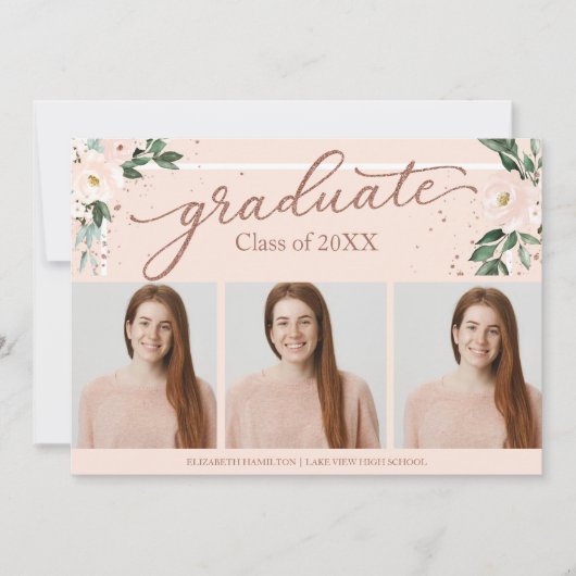 高校卒業発表3枚フォトカード 案内状 (正面)