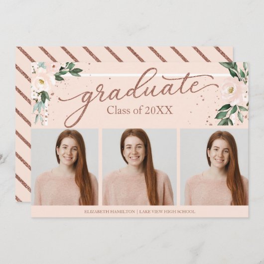 高校卒業発表3枚フォトカード 案内状 (正面/裏面)