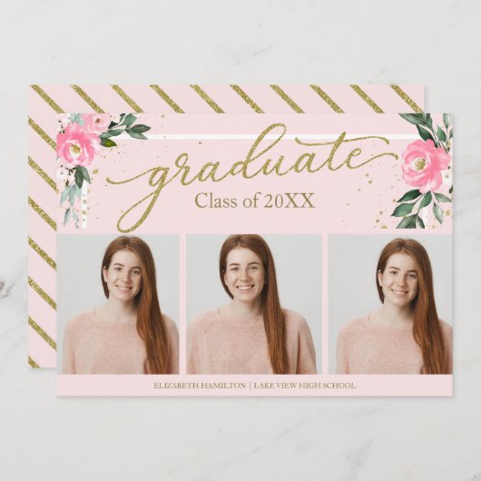 高校卒業発表3枚フォトカード 案内状 (正面/裏面)