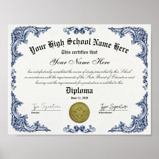 高校卒業証書GED証書 ポスター (正面)