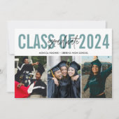 高校卒業3写真ティール（緑がかった色） 案内状 (正面)