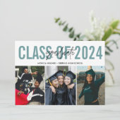 高校卒業3写真ティール（緑がかった色） 案内状 (スタンド正面)