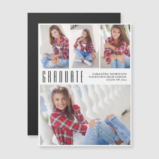 高校卒業4写真 マグネット招待状 (正面/裏面)