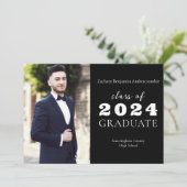 高校卒業 黒 モダン ミニマリスト 卒業生 案内状 (スタンド正面)