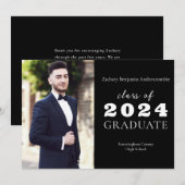 高校卒業 黒 モダン ミニマリスト 卒業生 案内状 (正面/裏面)