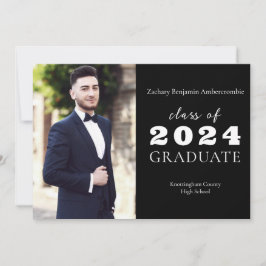 高校卒業 黒 モダン ミニマリスト 卒業生 案内状