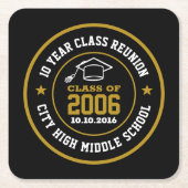 高校懇親会大学卒業年 スクエアペーパーコースター (正面)