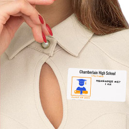 高校懇親会紙ブルーオレンジネームタグ ラベル