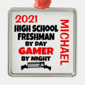 高校1年生がビデオゲーム遊を大好き メタルオーナメント (正面)