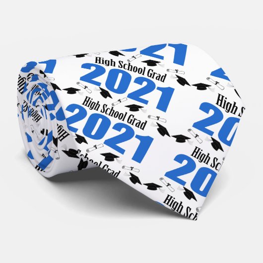 高校2021年キャップと卒業証書（青） ネクタイ (ロール)