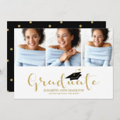 高校3写真金ゴールドグリッター書道グラード 案内状 (正面/裏面)