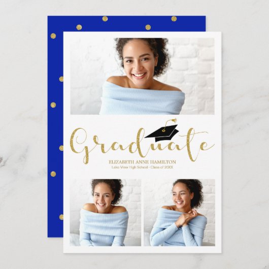 高校3号写真グリッター卒業発表 案内状 (正面/裏面)