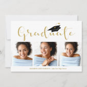 高校3年生フォト金ゴールドグリッター書 案内状 (正面)