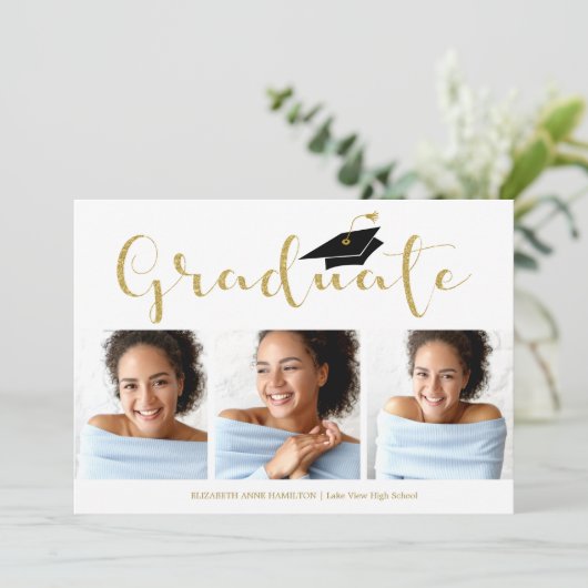 高校3年生フォト金ゴールドグリッター書 案内状 (スタンド正面)