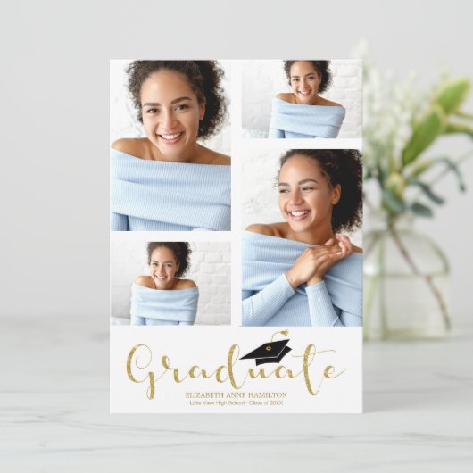 高校4号写真金ゴールドグリッター卒業発表 案内状 (スタンド正面)