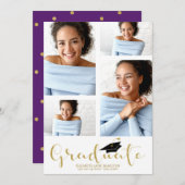 高校4号写真金ゴールドグリッター卒業発表 案内状 (正面/裏面)