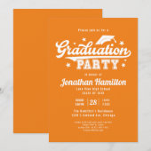 高校 オレンジ色の卒業パーティー 招待状 (正面/裏面)