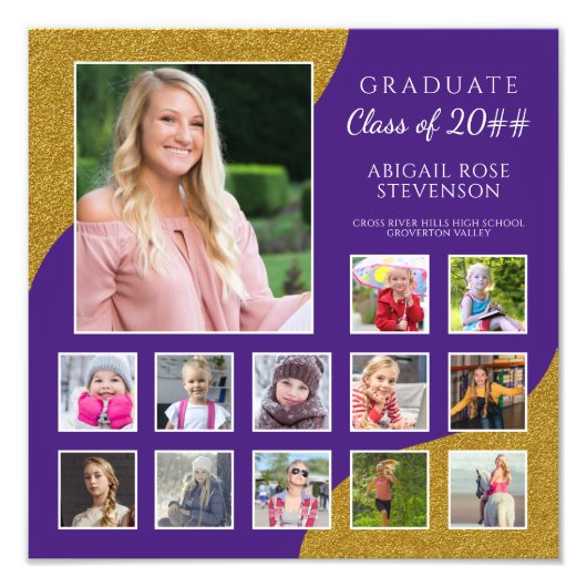 高校K-12フォトコラージパープルと金ゴールド フォトプリント            (正面)