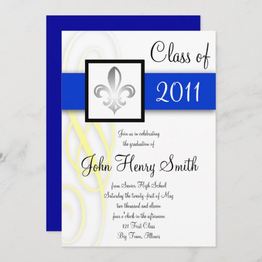 高王室の校卒業招待状インブルー 招待状 (正面/裏面)