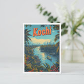 高知ケララインドヴィンテージアートトラベルイラストレーション ポストカード (スタンド正面)