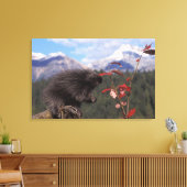 高筆の食べ物を与えクランベリーに一般的な山嵐 キャンバスプリント (インサイチュ (リビング))