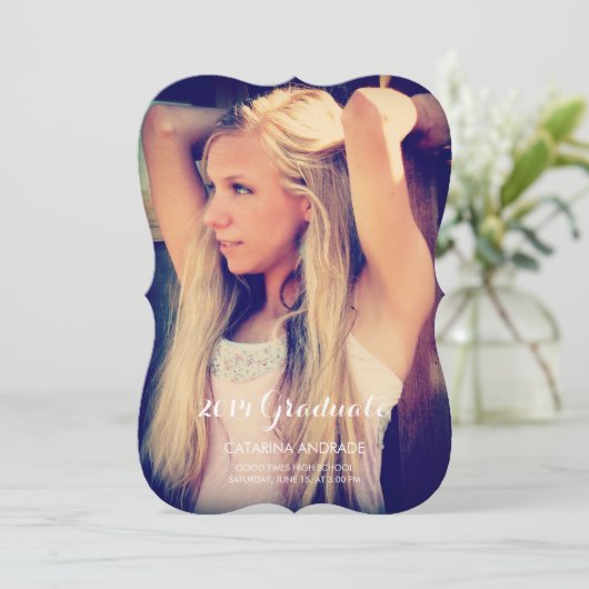 高等学校の写真の卒業のモダンの書道 案内状 (スタンド正面)