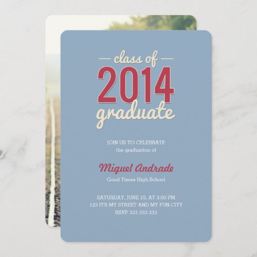 高等学校の写真の卒業パーティーの紫系統の人 招待状 (正面/裏面)