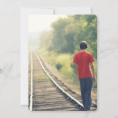 高等学校の写真の卒業パーティーの紫系統の人 招待状 (裏面)